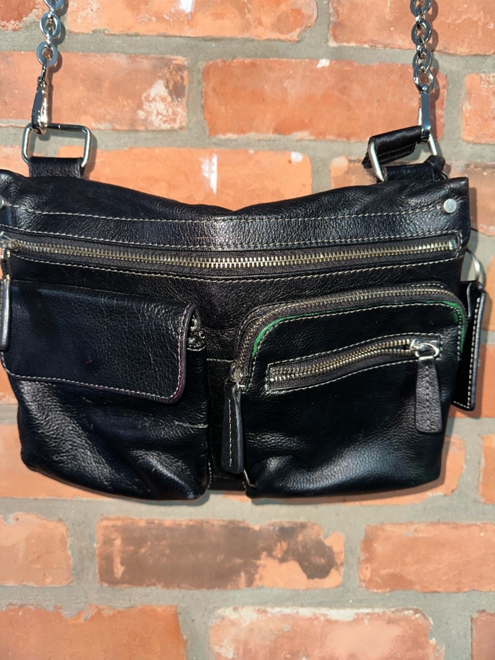 Soft Black Leather Crossbody Bag with Multiple Pockets